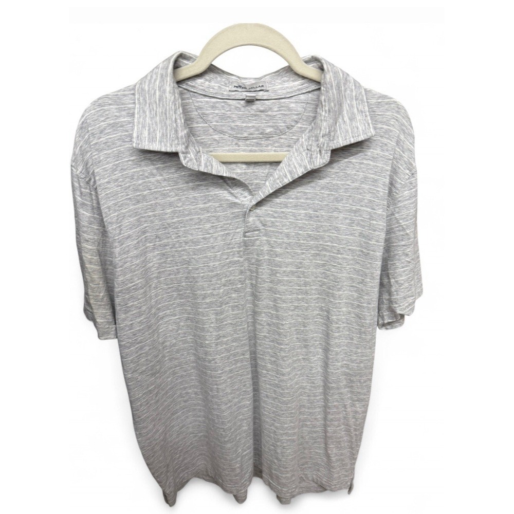 Peter Millar Men's Golf Shirt Grey & White Striped Medium